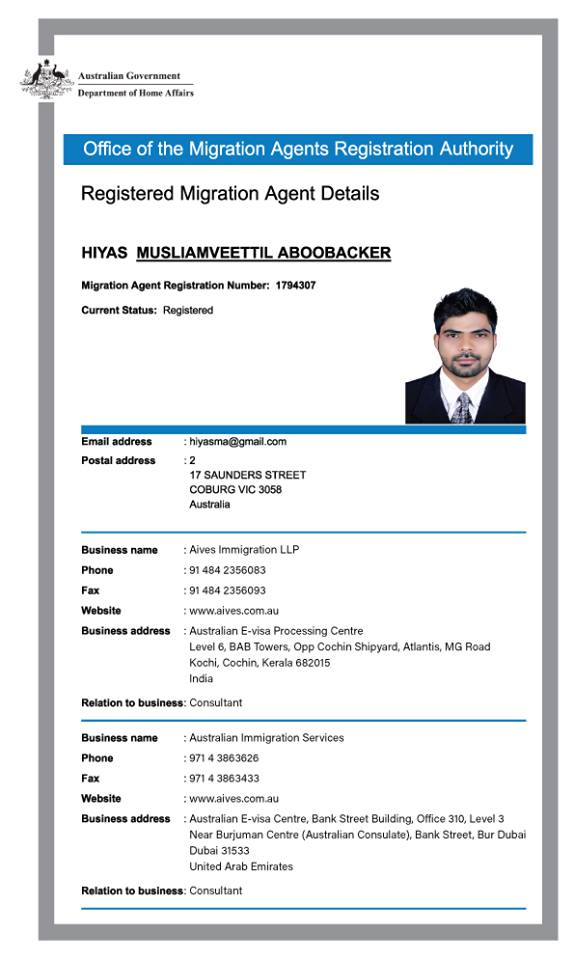 Registered migration agent Hiyas backer