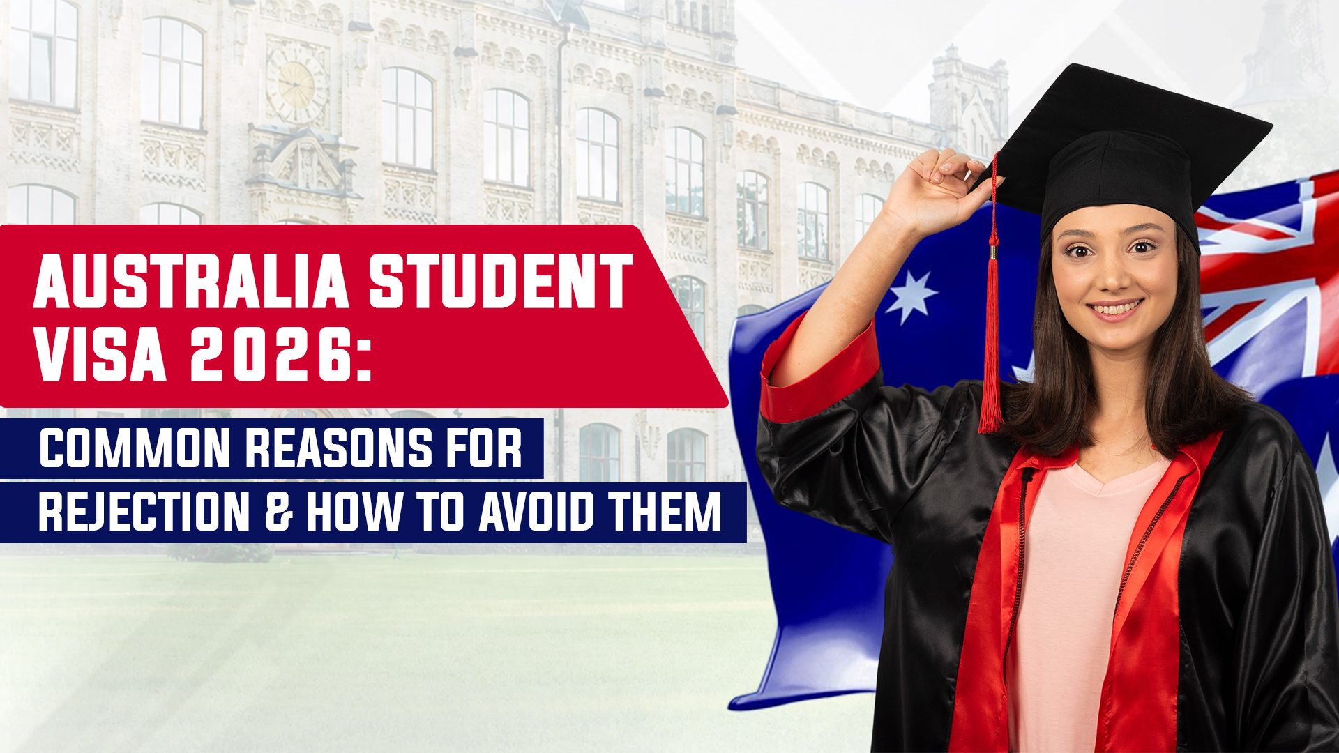 Graduate student in cap and gown with Australia flag background representing Australia student visa 2026 and study abroad opportunity